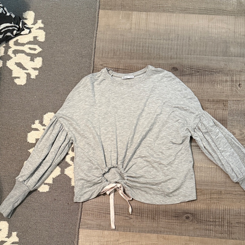 Zara Light Gray Long Sleeve Top with Tie